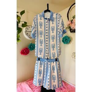 Nice To Meet You Blue Lobster Matching Set | Button-Up Shirt + Shorts | Size M